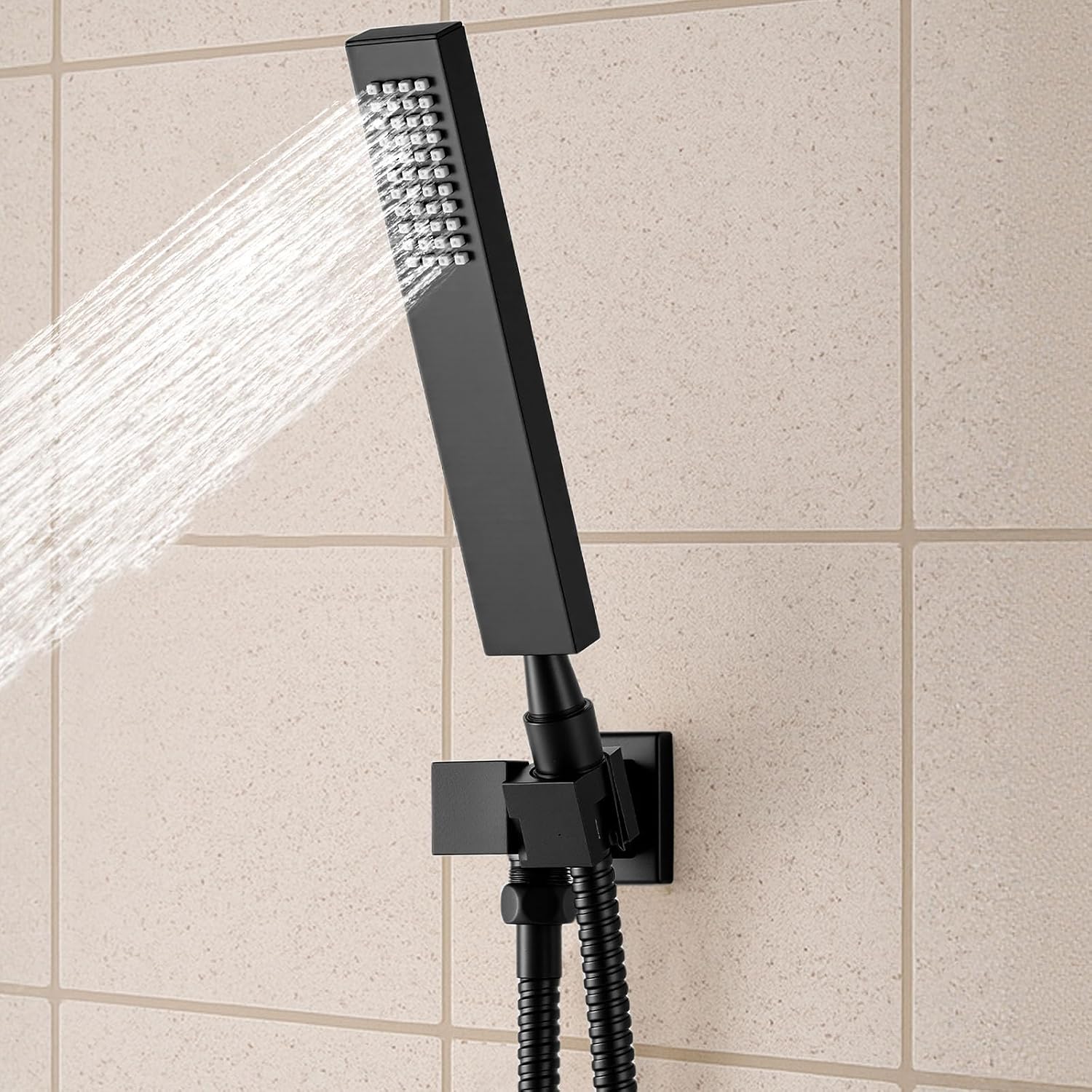 VEVOR Shower Faucet Set, 16 Inch Thermostatic Ceiling Mount Rainfall Shower System with 6 Body Jets and Handheld Spray, Rotatable 3-Function Rain Head Complete Brass Valve and Trim Kit, Matte Black