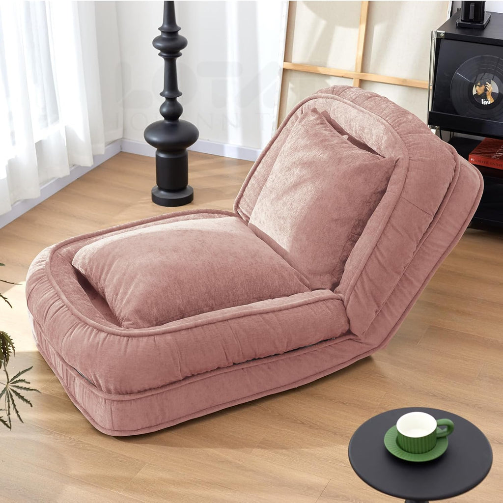 LouannTatami Foldable Lazy Sofa Bed Floor Chair - Adjustable Human Dog Bed for Adults Kids Floor Seats - Cozy Small Couch for Home Living Room(Pink)