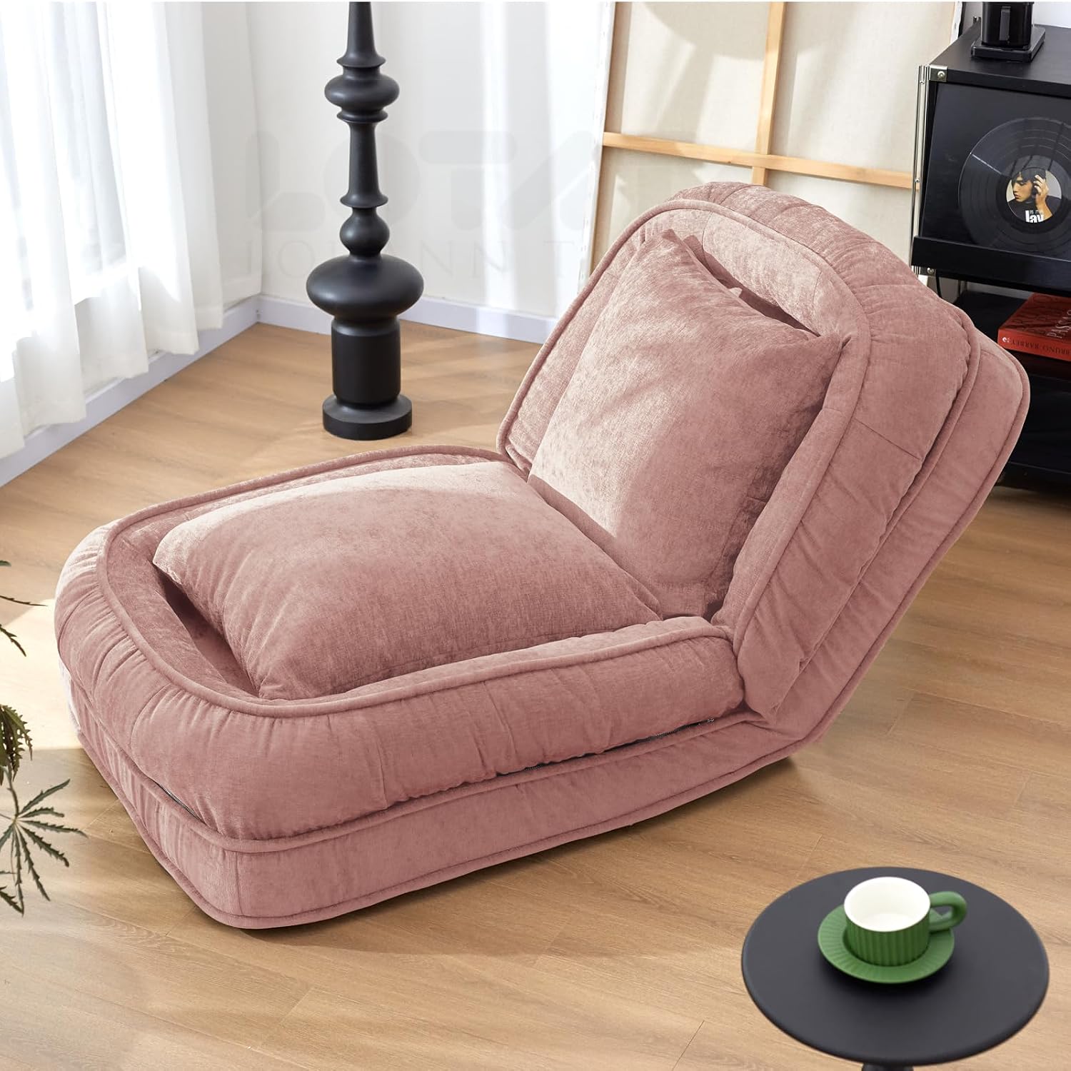 LouannTatami Foldable Lazy Sofa Bed Floor Chair - Adjustable Human Dog Bed for Adults Kids Floor Seats - Cozy Small Couch for Home Living Room(Pink)