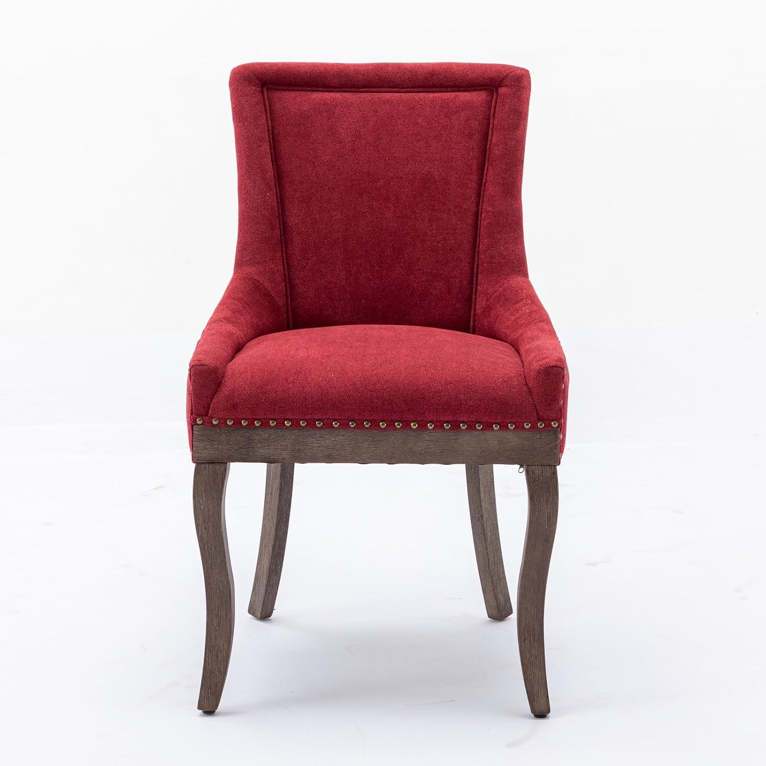 Ball & Cast Mid-Century Upholstered Dining Chairs Set of 2, Thickened Fabric Wing Back Kitchen Side-Chairs with Bronze Nail Head & Toned Solid Wood Legs, 2-Piece Traditional Chair, Wine Red
