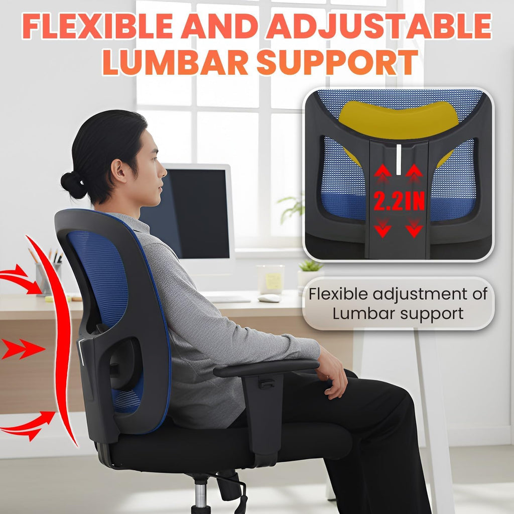 BestOffice Big & Tall Office Chair, 400 lb Capacity Mesh Desk Seating with Lumbar Support, Wide Seat, Adjustable Arms, Rolling Swivel High-Back Ergonomic Executive Task Model for Home Office, Blue