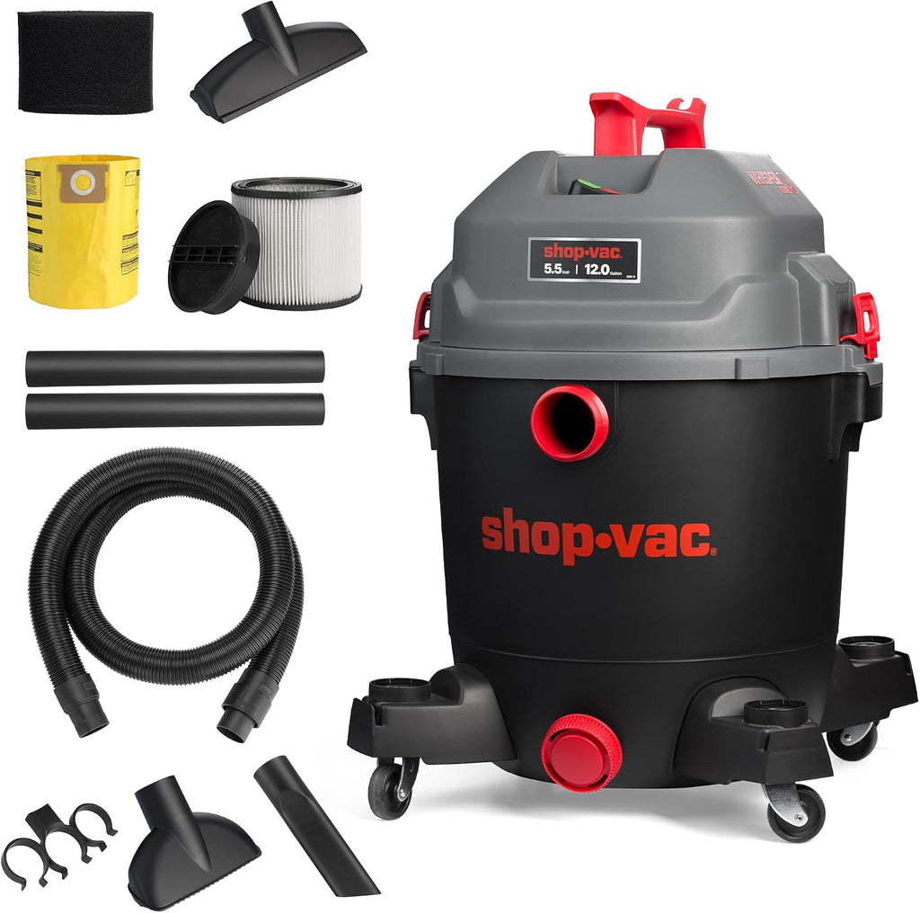 Shop-Vac 5430098 Ultra Quiet Wet/Dry Vacuum, 12 Gallon, 5.5 HP Powerful Suction & Heavy Duty for Jobsite, Garage, Workshop & Home