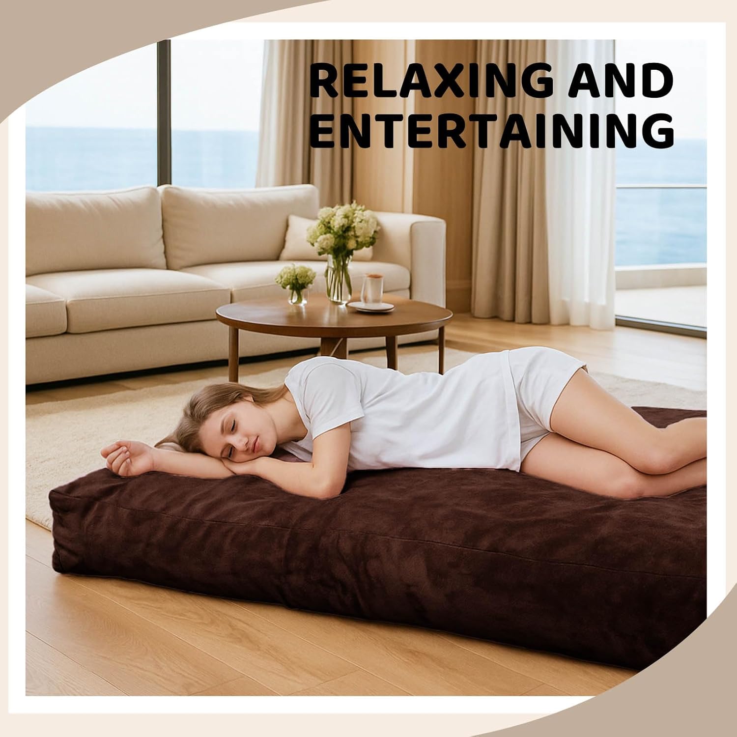 Adult bean bag chair bed, bean bag sofa with filling, memory foam, comfortable floor sofa bed, boneless floor chair, suitable for living room bedroom dormitory balcony lounge (Coffee Color, Chair Bed)