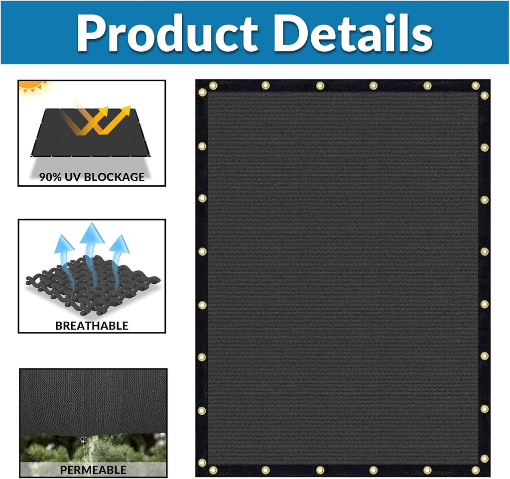 Amagenix 90% Dark Grey Sun Shade Cloth with Grommets, 12'X 20' Sun Screens Pergola Shade Cover Canopy for Outdoor Garden Patio Porch