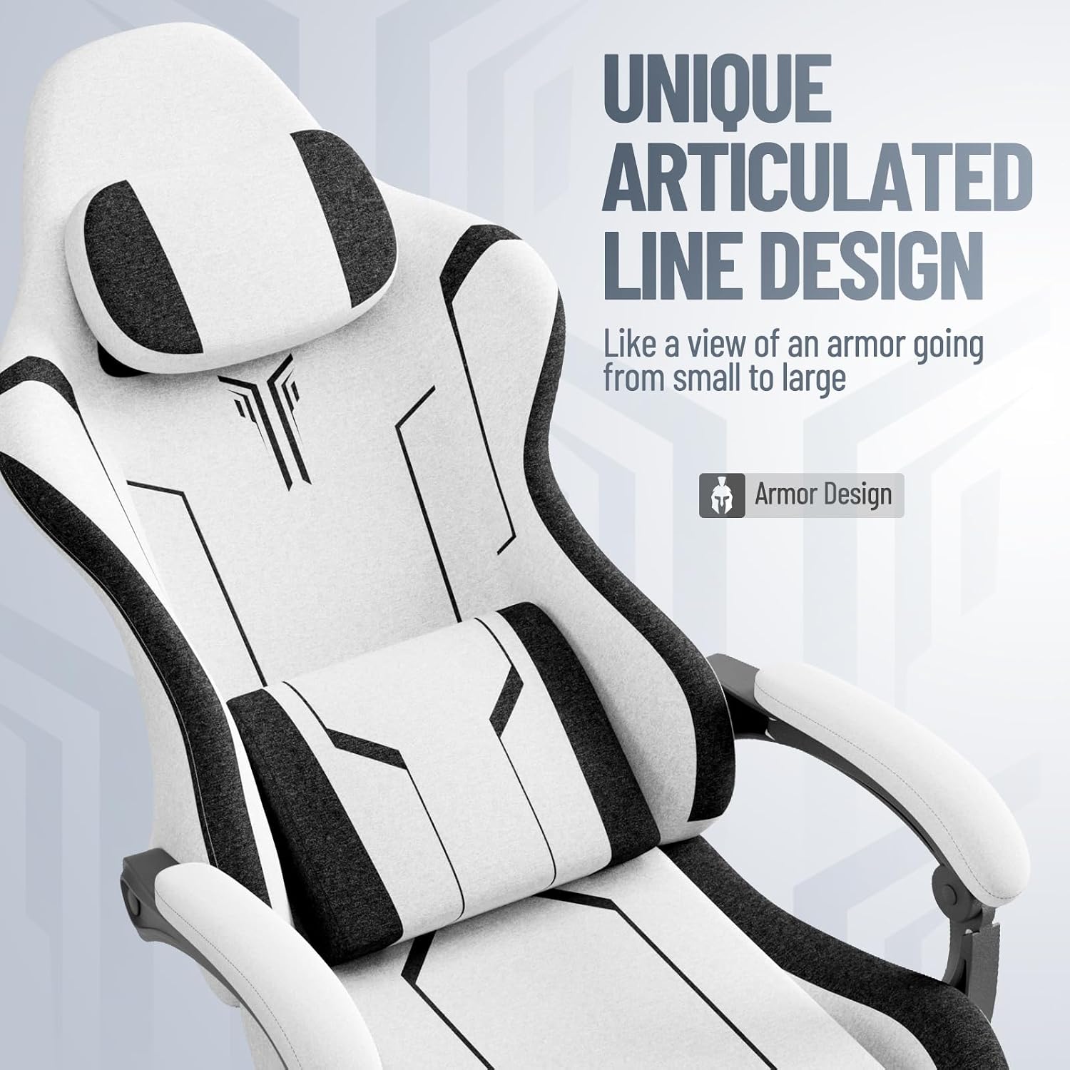 Ferghana Gaming Chair, Cloth Fabric Ergonomic Computer Chair with Massage Lumbar Support, High Back Office Game Chair with Footrest and Linkage Armrest for Adult, White/Black