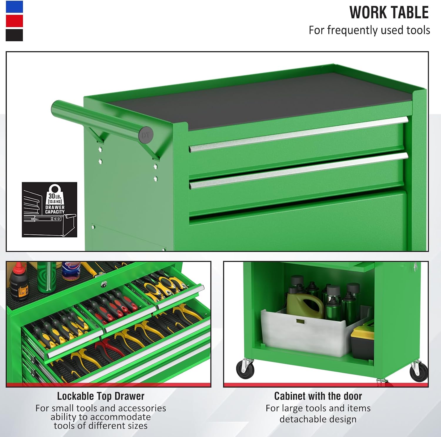 8 Drawers Rolling Tool Chest with Drawers, High Capacity Toolbox on Wheels, Lockable Drawers Tool Box Organization and Storage, Tool Cabinets on Wheels for Garage (BlackGreen, 8 Drawers)