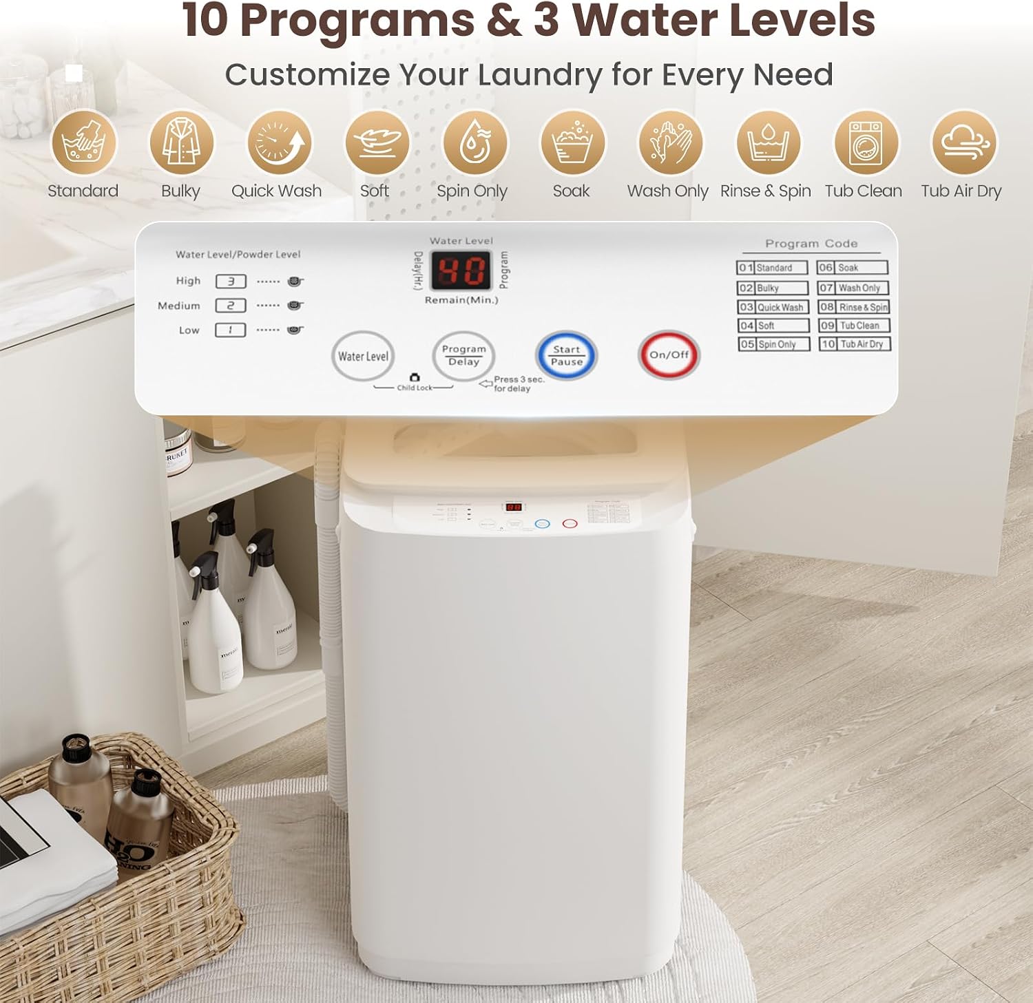 Auertech Portable Washer and Dryer Combo Set, 14 lbs Fully Automatic Washing Machine & 1.5 Cu.Ft Portable Clothes Dryers, Built-in Drain Pump, Compact Washer and Dryer for Apartment, RV, Dorm
