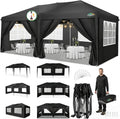 COBIZI 10x20 Pop Up Canopy Tent Commercial Instant Shelter with 6 Sidewalls, Durable Waterproof Portable Gazebo UPF 50+ for Outdoor Party, Wedding, Vendor Events (Black)