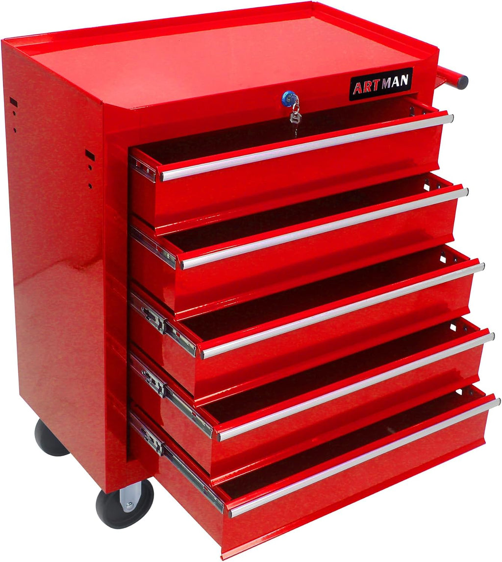 5 Drawers Rolling Tool Box，Tool Chest on Wheels, Lockable Tool Storage Cabinet Organizer Cabinet for Garage, Warehouse, Repair Shop, Workshop