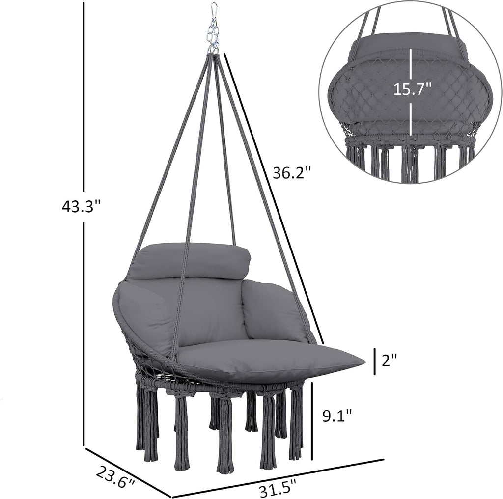 Dark Gray Hammock Hanging Swinging Chair, for Bedroom, Porch, Hanging Chair, Hammock Chair Swing Chair for Bedroom, Patio, Balcony,Swing Chair with Hanging, Chair for Bedroom Indoor Outdoor