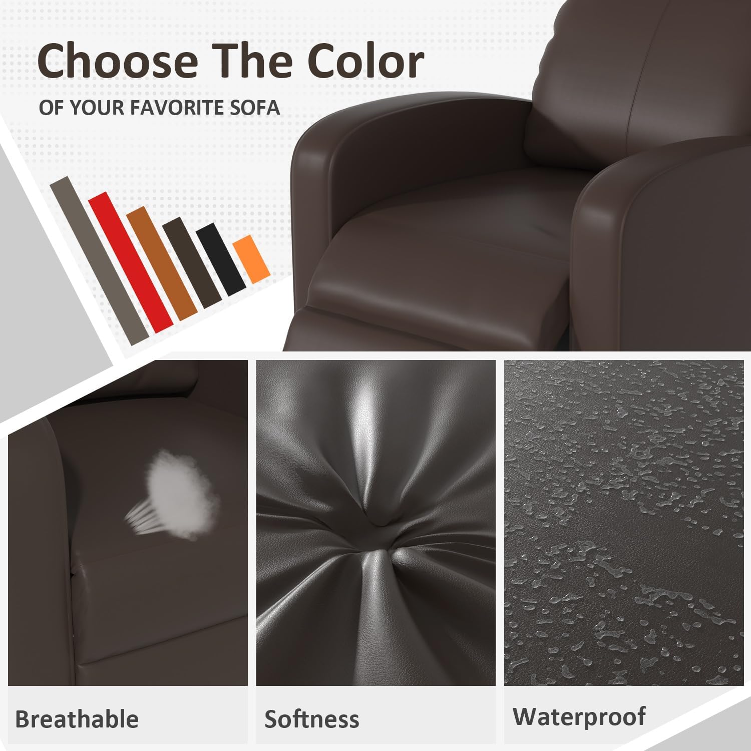 MKDLUFEI Massage Recliner Chair, Single Sofa Chair with Remote Control, Adult Chair Recliner, Living Room Recliners with Pu Leather Push Back Backrest, Brown