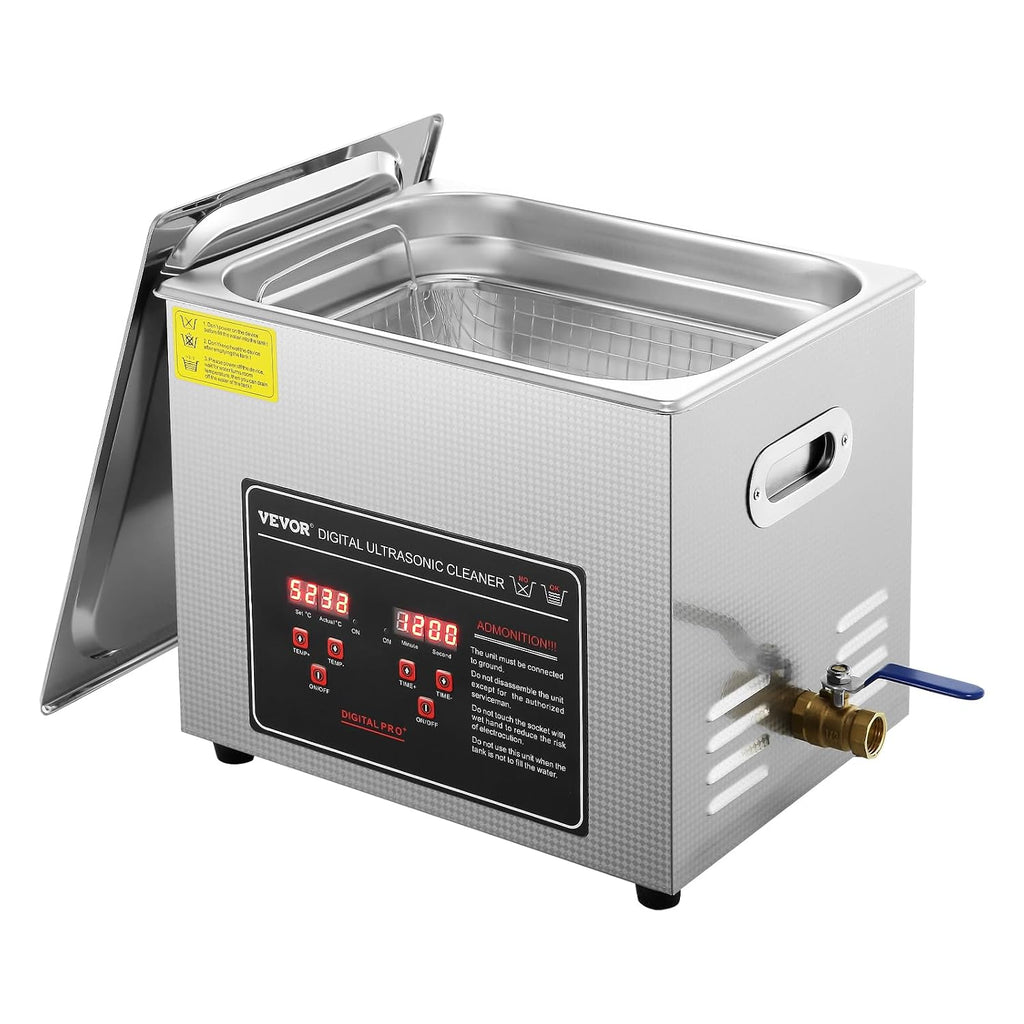VEVOR Ultrasonic Cleaning with Digital Timer & Heater, Professional Ultra Sonic Jewelry Cleaner, Stainless Steel Heated Cleaning Machine for Glasses Watch Rings Small Parts Circuit Board (10L)