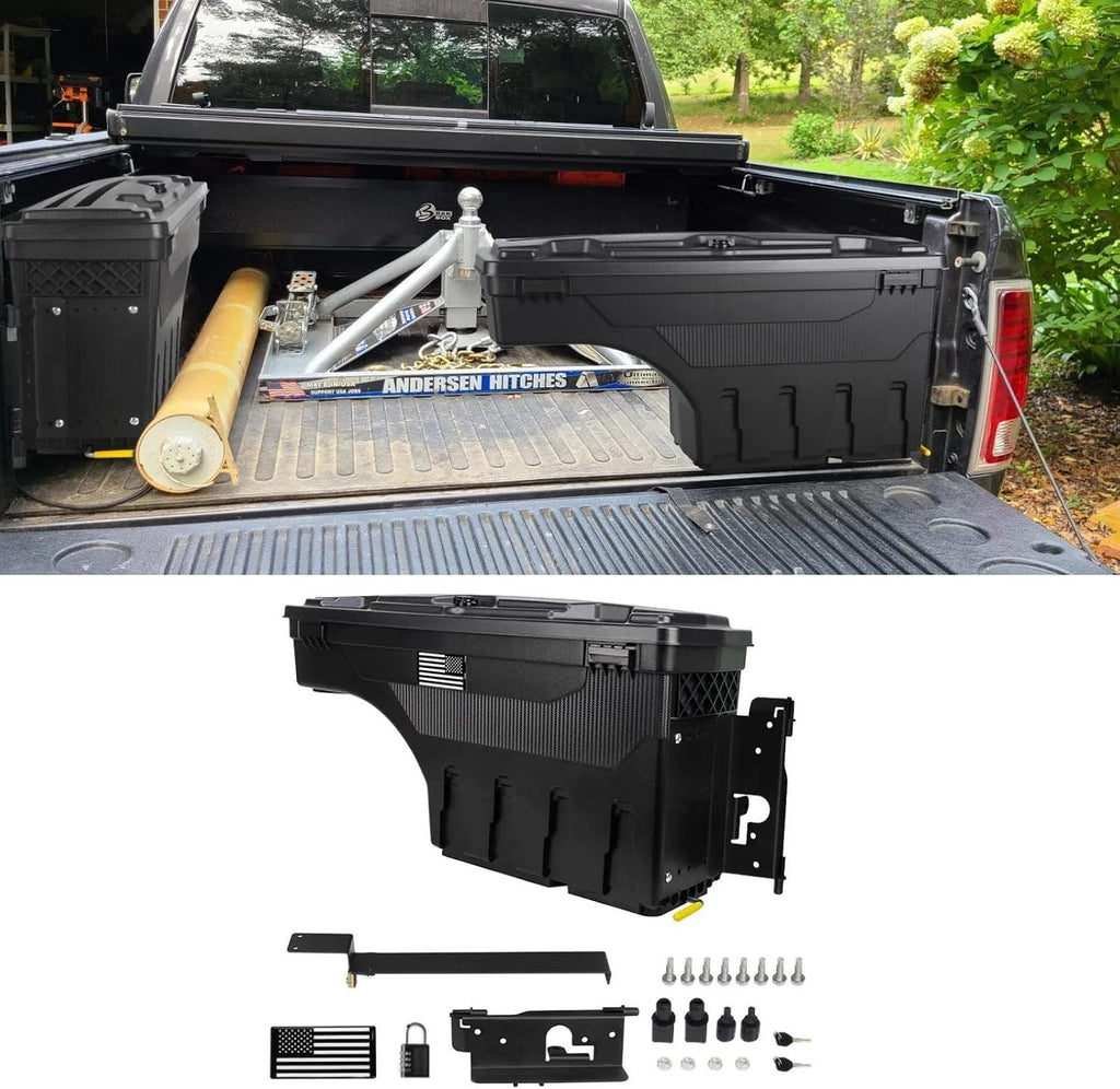 POETRYXIAO Lockable Truck Bed Storage Box with Password Padlock for 2019-2023 Dodge Ram 1500 2500 (No Fit 1500 Classic Model),Waterproof ABS Wheel Well Tool Box 6.6 Gal/25 L (Passenger Side)