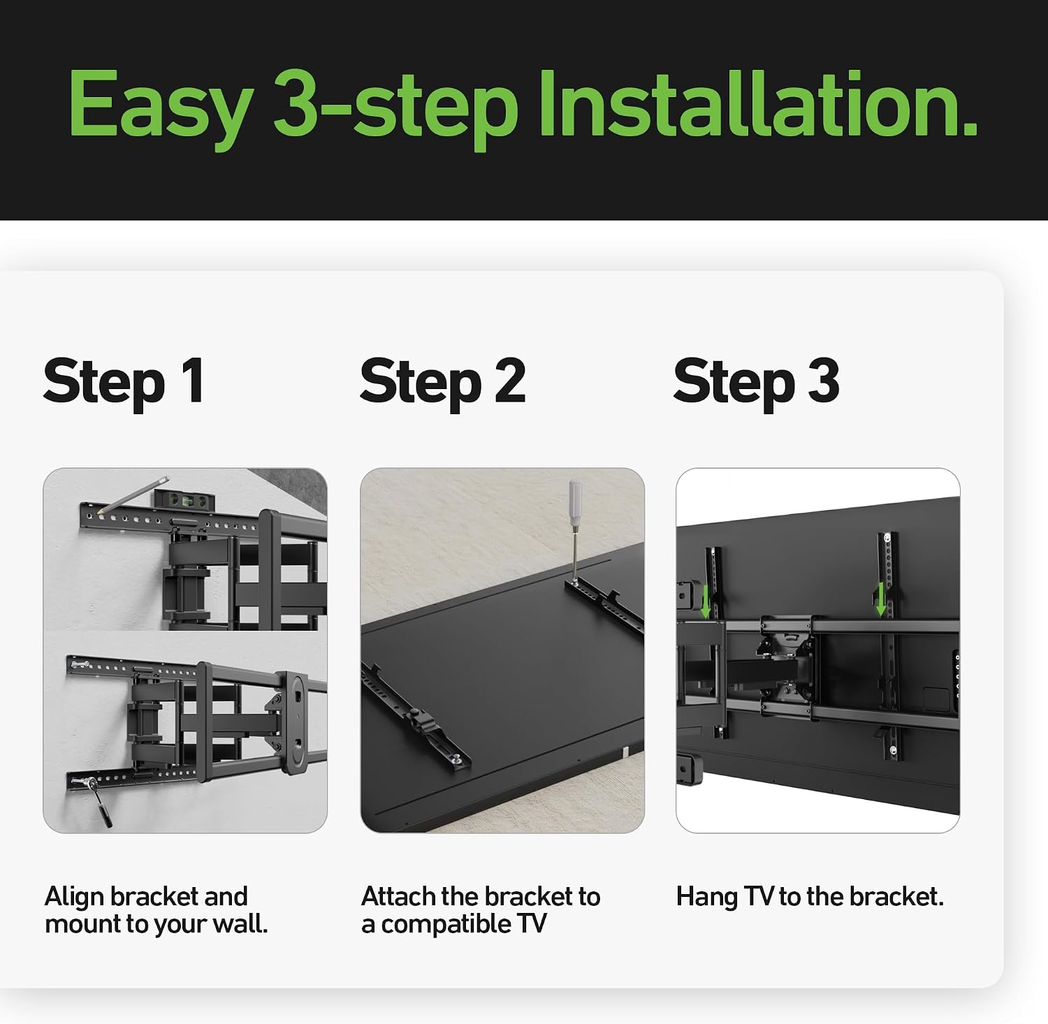 Heavy Duty Dual Arm Articulating TV Wall Mount Bracket for Samsung The Frame 2024 (LS03D) QN55LS03D 55 Inch TV - Tilt & Swivel with Reduced Glare