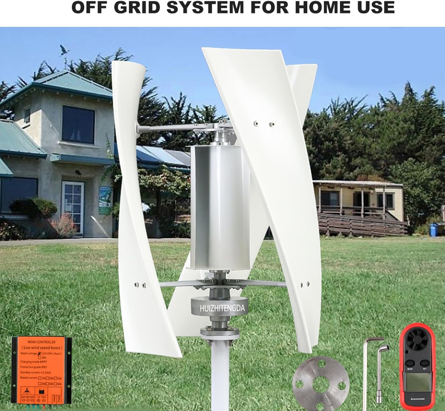 12V 24V 48V Small Vertical Axis Wind Turbine Generator with MPPT Low Noise Windmill for Farm,3 Blades Vertical Levitation Upright Wind Generator(3000W)