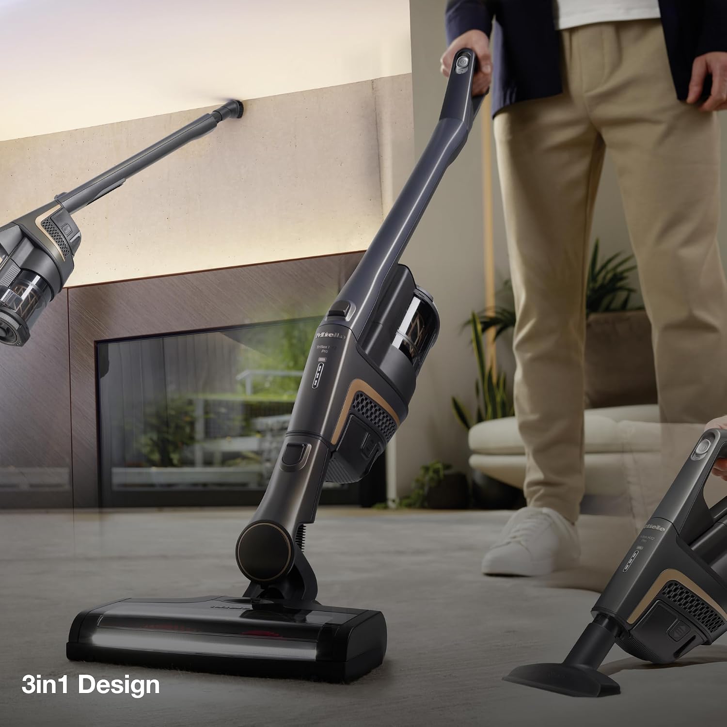 Miele Triflex HX2 Cat & Dog Self-Standing Cordless Stick Vacuum Cleaner 60 min runtime,Obsidian Black / Rose Gold