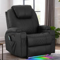 Power Recliner Chair with Heat and Massage for Adults - Home Theater Seating with LED Lights,Cup Holders,Side Pocket,USB Port - Recliner Sofa for Living Room (Black, Single Recliner)