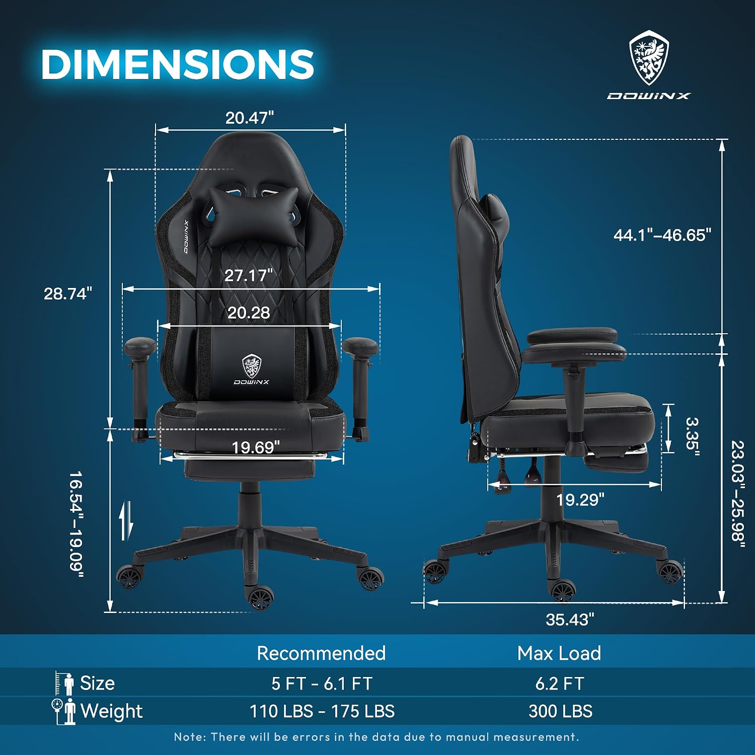 Dowinx LS-66T50EJP Gaming Chair with Pocket Spring Cushion and Hanger, Massage Game Chair Pu Leather with Headrest, Ergonomic Computer Chair with Footrest 300lbs for Adult, Black Grey