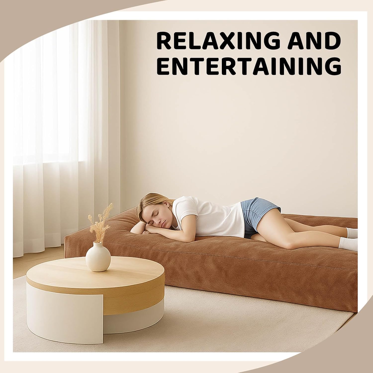 Adult Bean Bag Chair Bed, Bean Bag Sofa with Filling, Memory Foam, Comfortable Floor Sofa Bed, Boneless Floor Chair, Suitable for Living Room Bedroom Dormitory Balcony Lounge (Brown, Chair Bed)