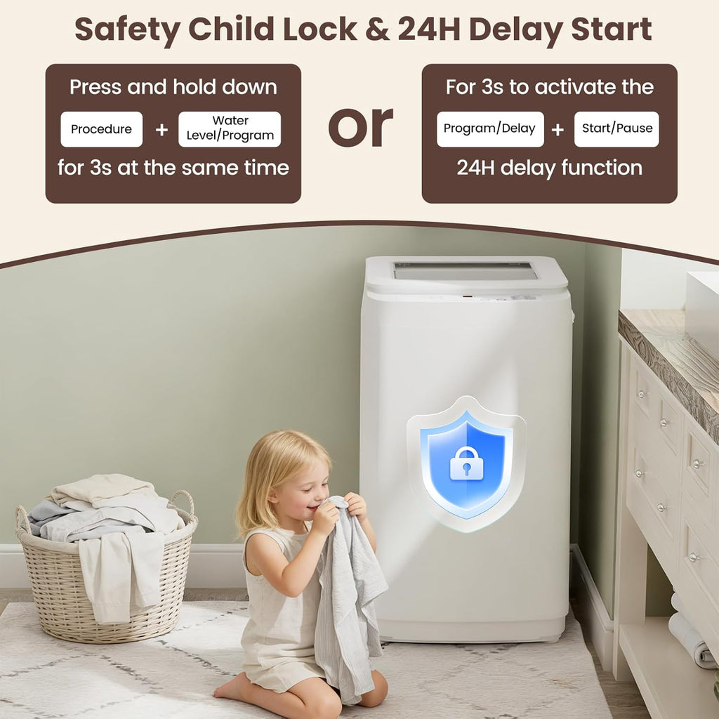 Auertech 14 lbs Portable Washing Machine, Fully Automatic Portable Washer with Glass Lid, 10 Wash Cycles, Compact Capacity Washer and Spin Dryer Combo with Drain Pump for Apartment, Dorm, RV