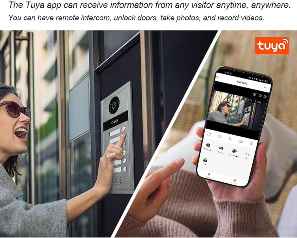 Wired Video Apartment Intercom System,6/12/18/24 Units 7 Inch Monitor 1080P Doorbell Intelligent Doorphone Kit with Motion Detection,Anti-Tamper Alarm,3 in 1 Unlock for Flat House,Tuya (6 Monitor)