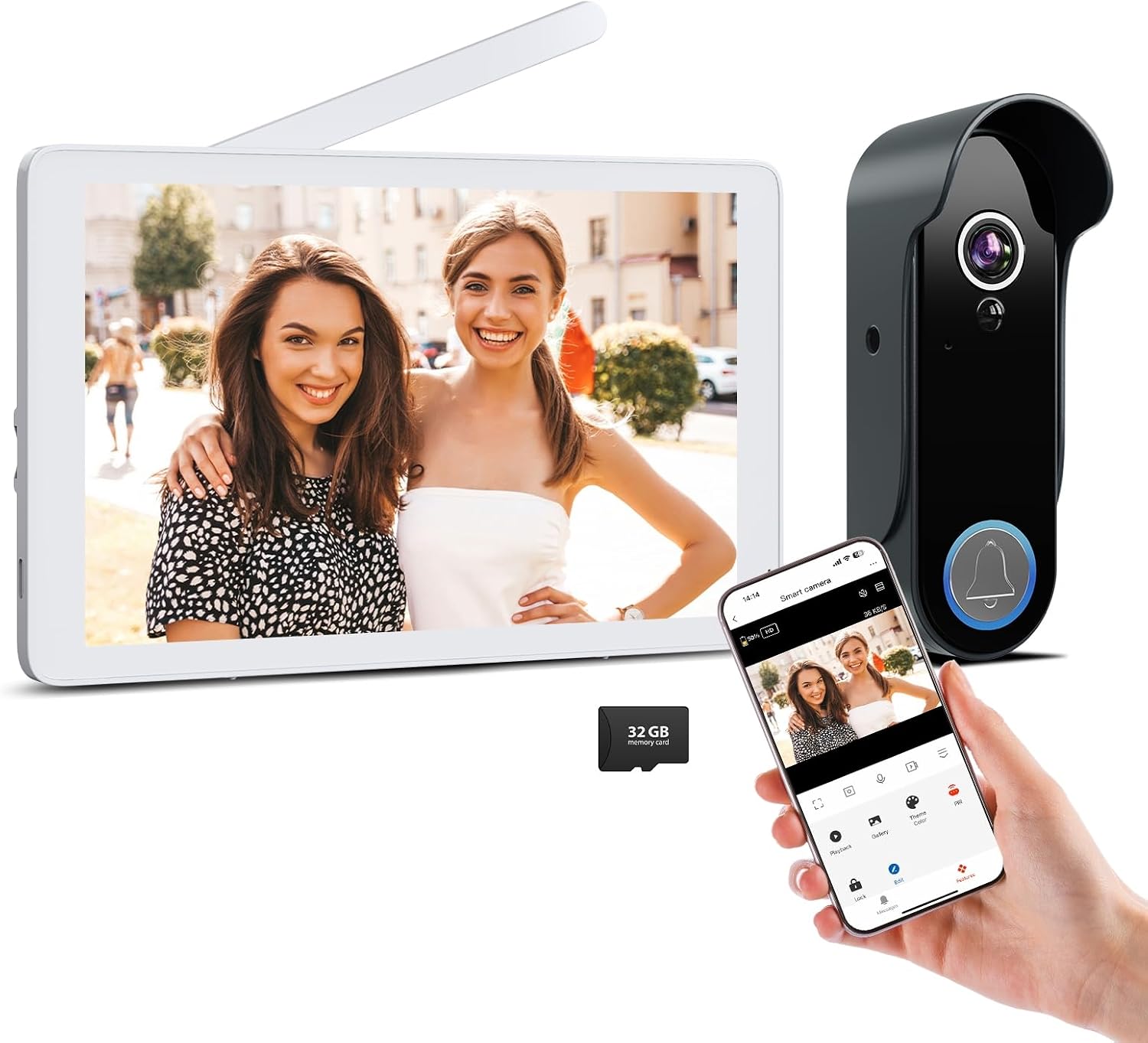 Wireless Doorbell Camera with 8' Screen Monitor,Smart Video Door Phone Intercom System1080P WiFi, Motion Detection,Night Vision,2 Way Audio,Local Storage No Monthly Fee,Tuya App