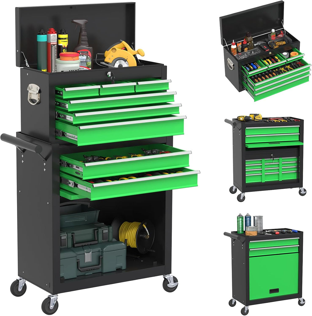 Rolling Tool Chest with Wheels, 8-Drawer High Capacity Tool Box with Wheels, Removable Storage Toolbox with Lock for Garage, Workshop (Blackgreen)