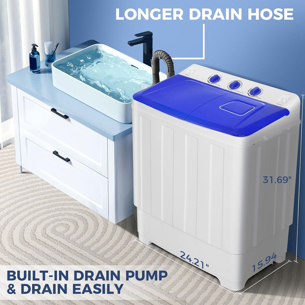 Nictemaw Portable Washing Machine, 30Lbs Portable Washer Machine, Twin Tub Compact Laundry Machine with Drain Pump, Semi-Automatic 19Lbs Washer and 11Lbs Spinner Combo for Apartments, Dorms, RVs