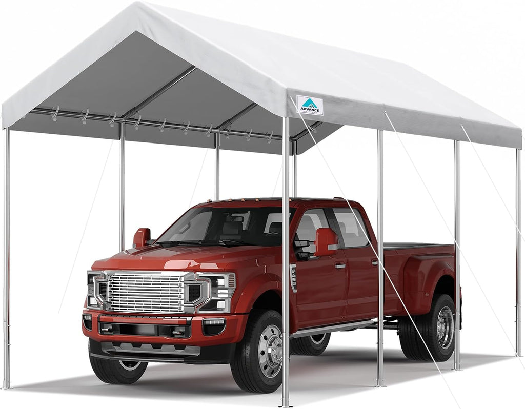 ADVANCE OUTDOOR 10x20 ft Heavy Duty Carport Potable Car Canopy Garage Party Tent Boat Shelter, Adjustable Height from 9.5 ft to 11 ft, White