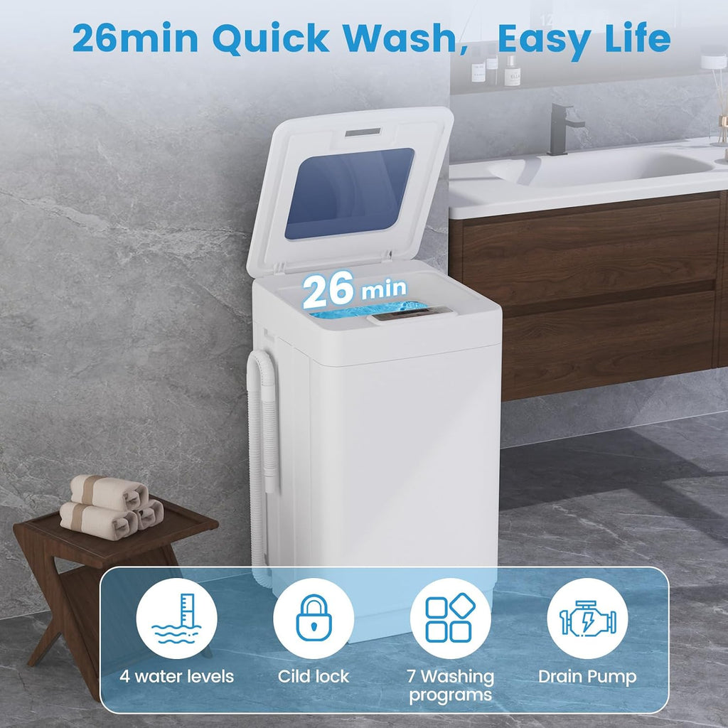 VCJ Portable Washing Machine and Dryer Set, 20lbs Fully Automatic Washer and 10lbs Portable Dryer with Stainless Steel Tub, Compact Washer and Dryer Combo for Apartment, RV, Dorm