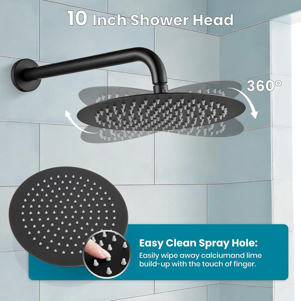 gotonovo Shower System 10 Inch Round Rainfall Showerhead Wall Mounted High Pressure Shower Faucet Set Fixture Combo with Rough in Valve and Cylindrical Handheld Spray, Oil Rubbed Bronze