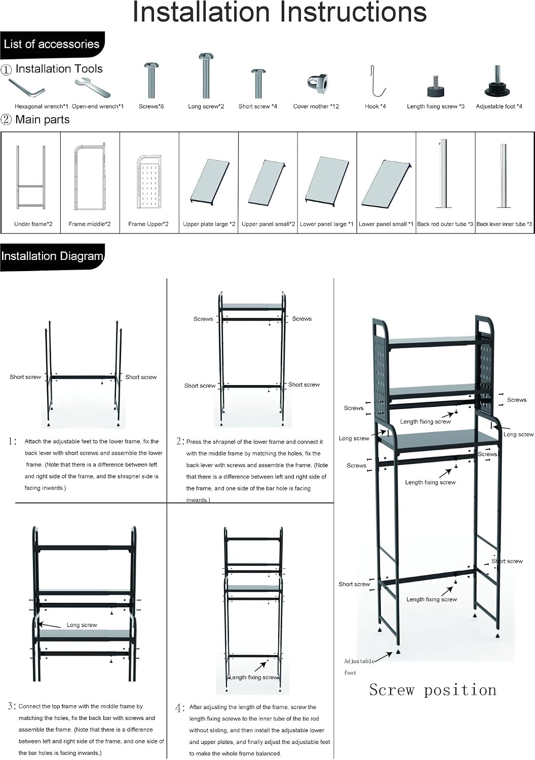 Over Washer Storage, 3 Tier Expandable Washer and Dryer rack, Laundry Room Storage Over Toilet Washing Machine and Dryer Storage Rack Bathroom Organization with Pigboard and Hook( Color : White )