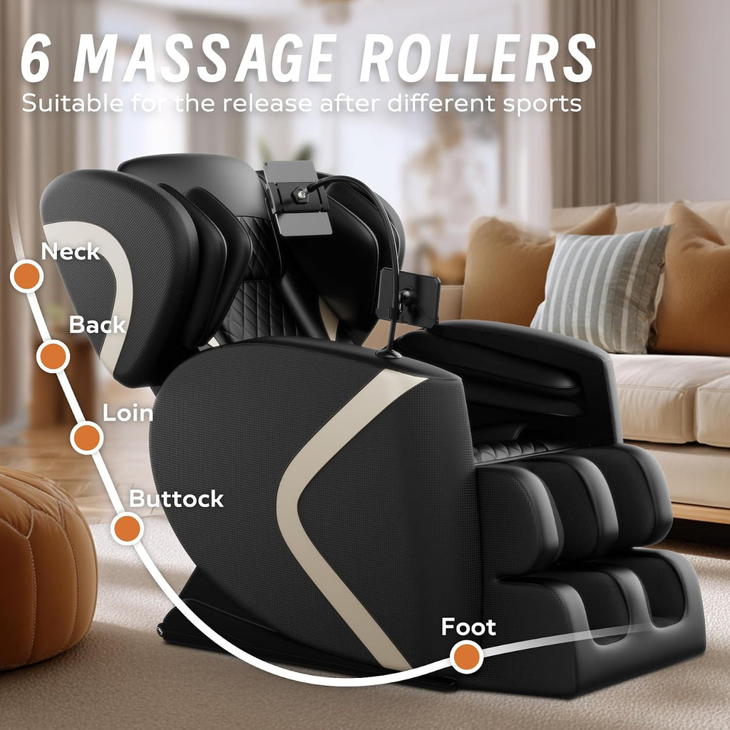 GDFStudio Full Body Massage Chair, Zero Gravity Recliner with Heating, Air Pressure, Foot Rollers, Bluetooth Speaker & Adjustable Intensity, 5 Automatic Modes for Home & Office Relaxation