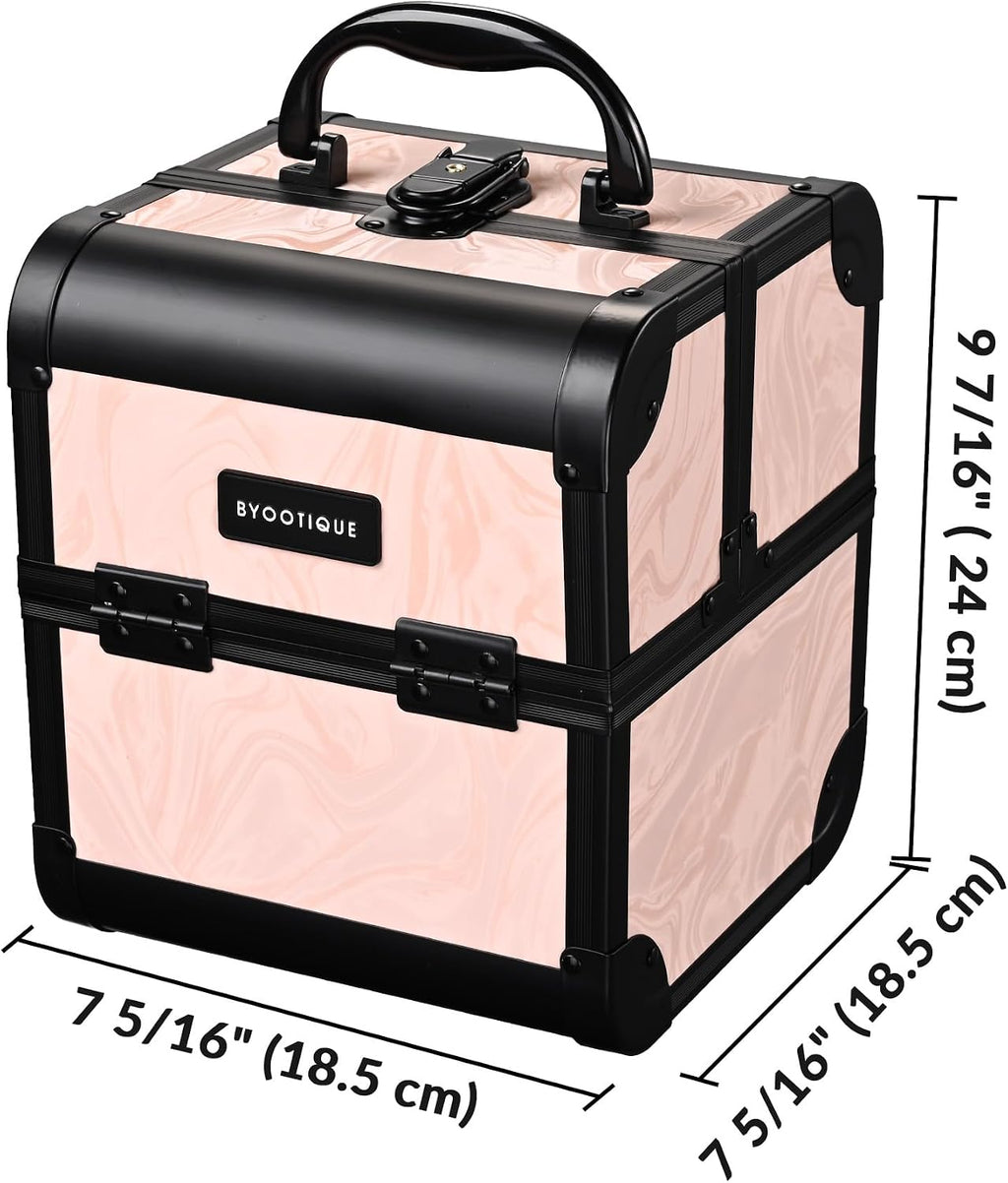 BYOOTIQUE Rolling Makeup Train Case Trolley w/Cube Case Cosmetic Organizer Pink