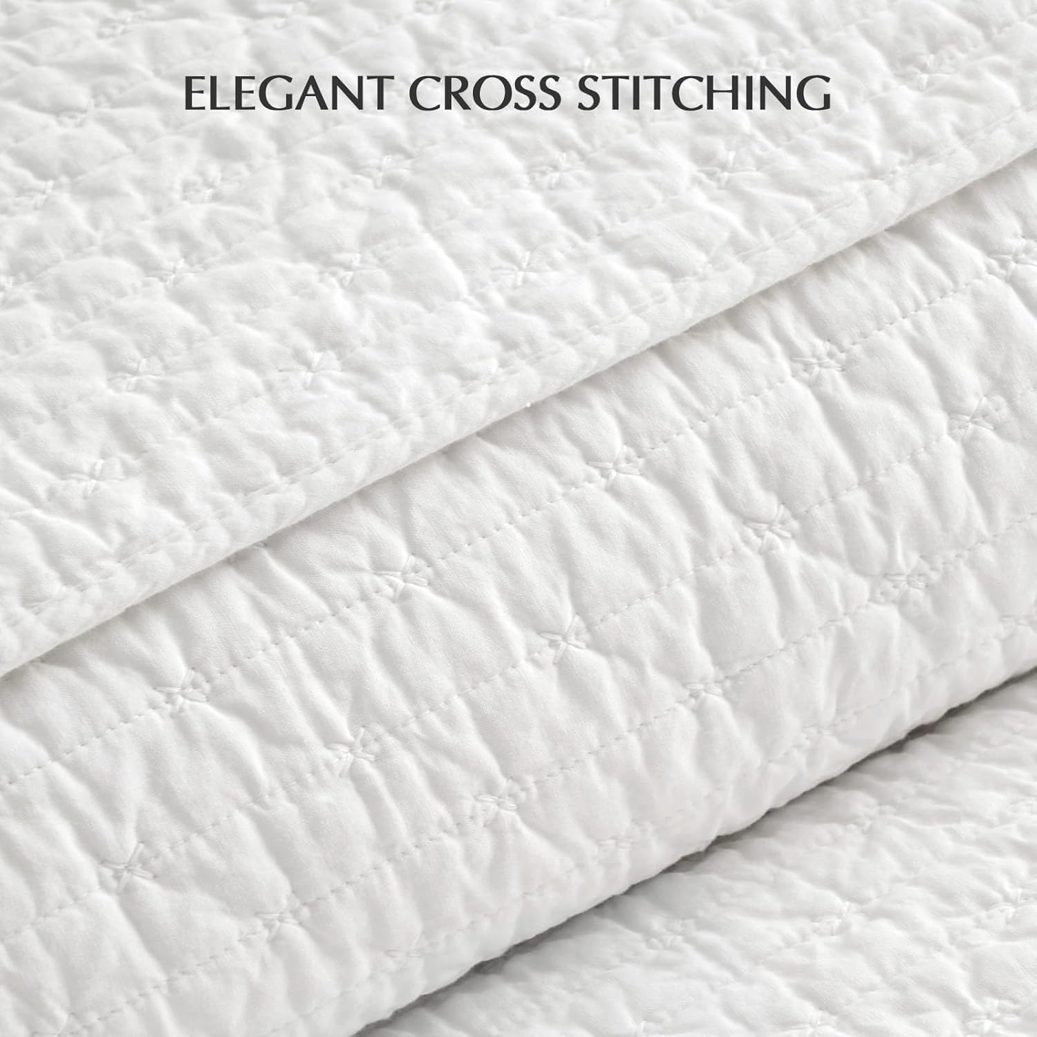 EVERGRACEHOME Cross Stitch Pre-Washed Cotton Quilt Bedding Set King Size, Oversized 3 Pieces Lightweight Bedspread Coverlet for All Season, with 2 Matching Shams, Bright White,108'x96'