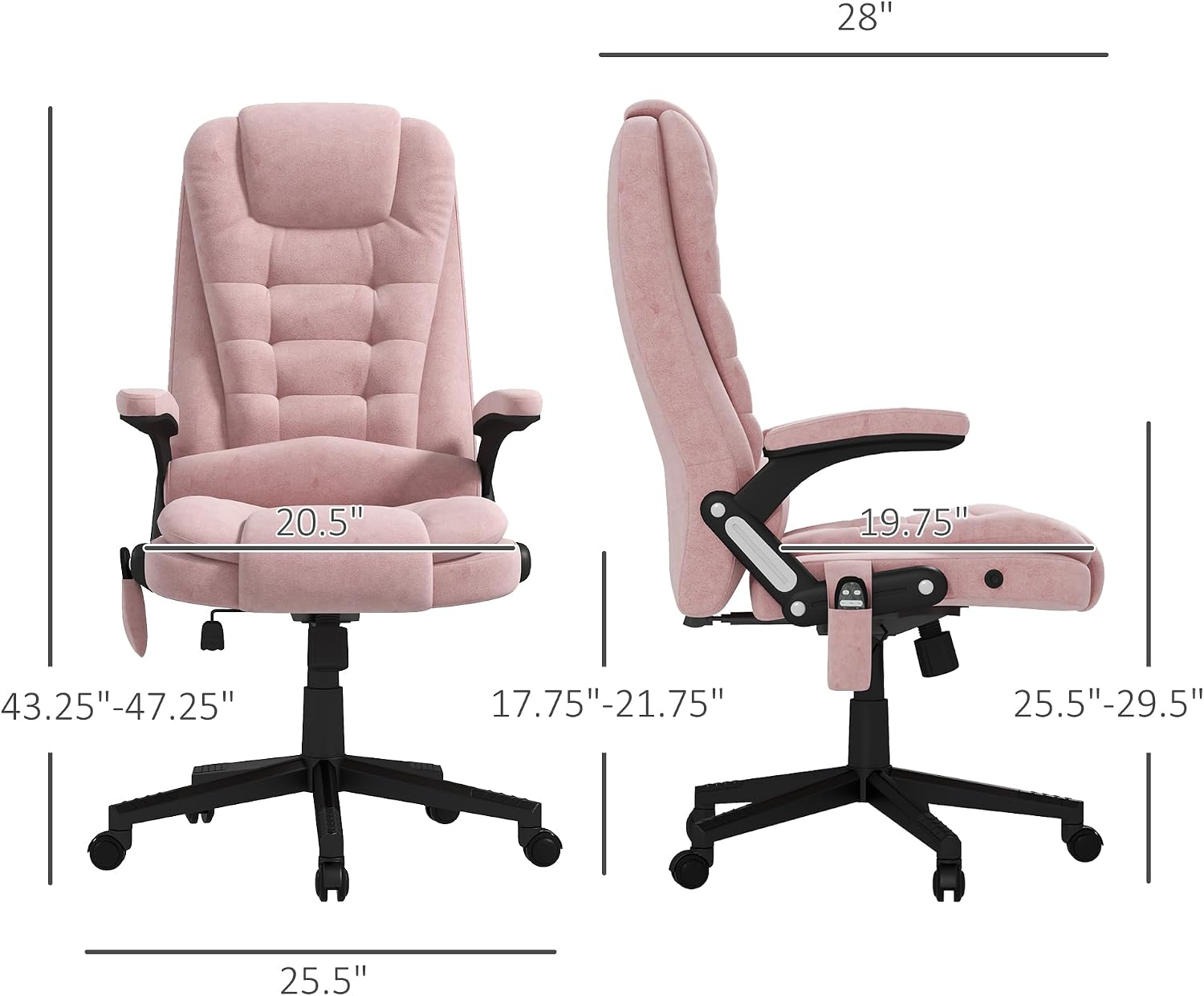 HOMCOM Executive Office Chair with 6 Points Vibration Massage and Heated Lumbar Support, Velvet High Back Computer Chair with Reclining Backrest, Tilt Function and Padded Armrests, Pink