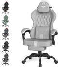 Ferghana Cotton Fabric Gaming Chair with Wider Seat Cushion, Diamond Double-Stitching Ergonomic High Back Game Chair with Footrest, Computer Chair with Massage Lumbar Support for Adult, Gray/White
