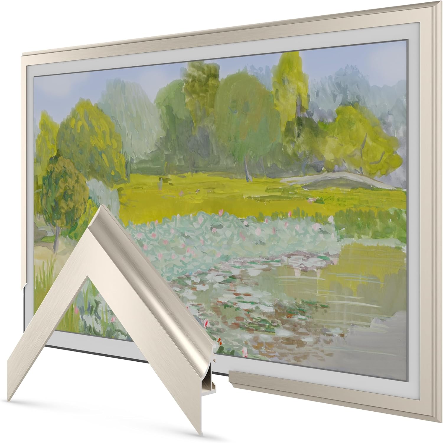 German Silver Scoop 85' Alloy Deco TV Frame - Compatible ONLY with Samsung The Frame TV and Pro TVs (Fits 2021-2026, LS03A, LS03B,LS03C,LS03D,LS03FA,LS03FW)