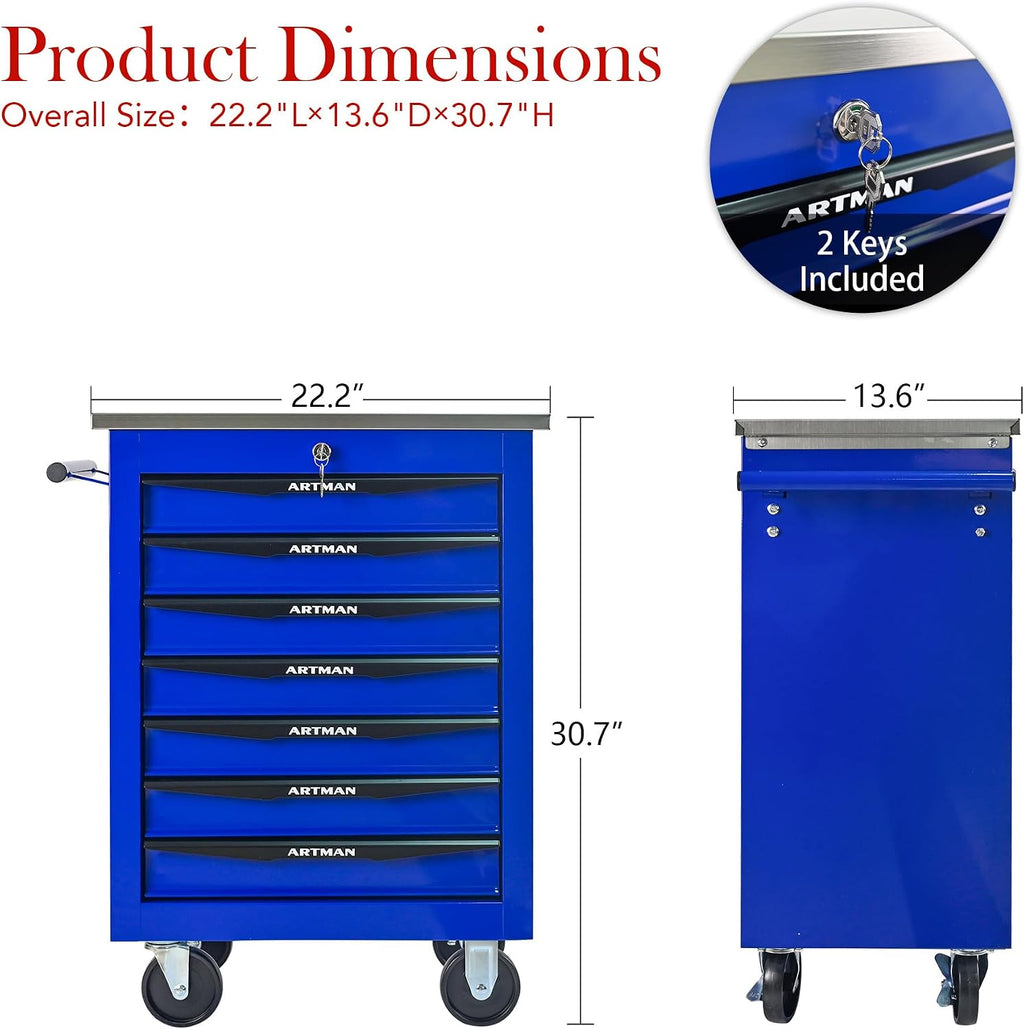 Campfun Tool Cart on Wheels 7 Drawers Rolling Tool Chest Workbench, Metal Tool Cabinet with Extra 7 Tool Storage Boxes, Tool Chest Combo Portable Mechanic Tool Cart for Garage Workshop Warehouse