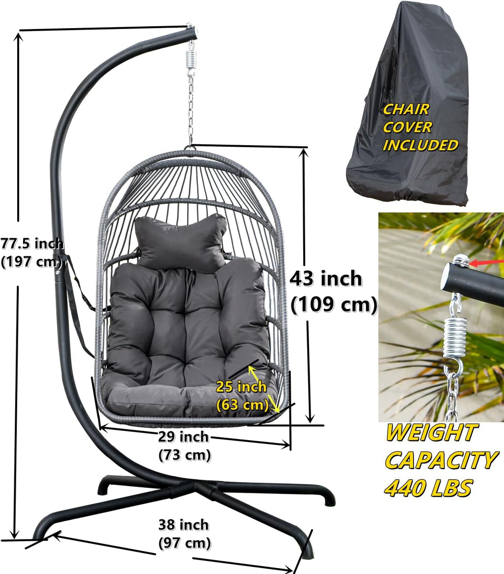 Swing Egg Chair with Stand for Outdoor and Indoor, Hanging Egg Chair 440LBS Capacity (Dark Grey)