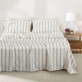 S VICTORY SYMBOL 100% Organic Linen Sheets Set Striped,Yarn Dyed Green Vertical Stripe Bed Sheets King Size,French Natural Flax Bedding Set 4pcs