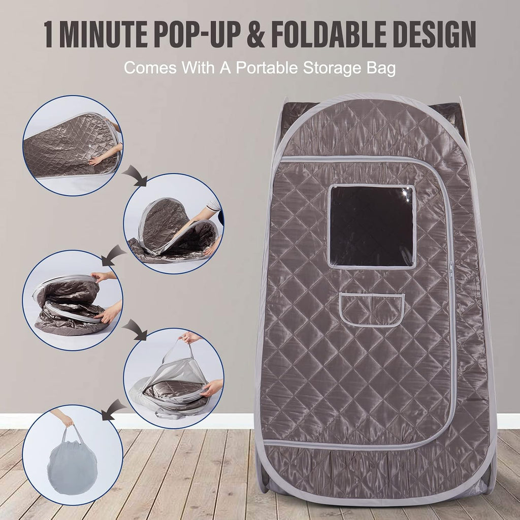 Smartmak Portable Steam Sauna, Full Body Personal Home Spa, Foldable Saunas Tent with 3L & 1000W Large Steam Generator, 9 Levels Remote Control, Upgraded Chair Included for Relaxation (DarkGrey)
