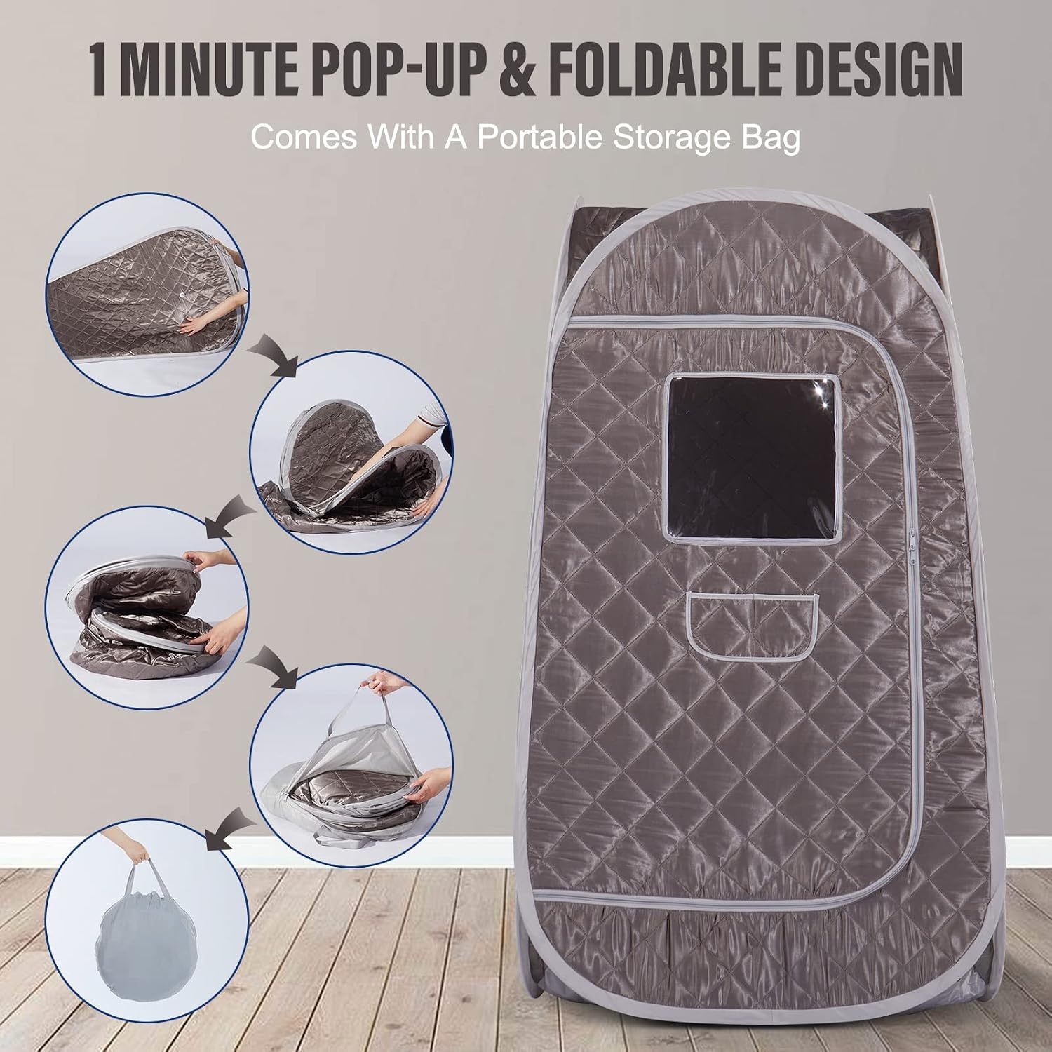 Smartmak Portable Steam Sauna, Full Body Personal Home Spa, Foldable Saunas Tent with 3L & 1000W Large Steam Generator, 9 Levels Remote Control, Upgraded Chair Included for Relaxation (DarkGrey)