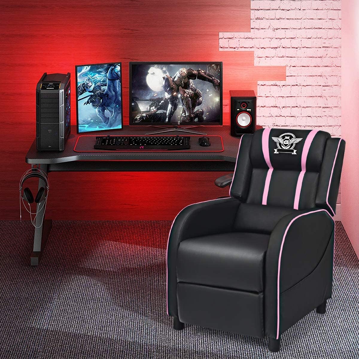 DORTALA Massage Gaming Chair for Adults, Adjustable Recliner Sofa w/Footrest and Massage Function, Adjustable Living Room Recliner, Home Theater Seating, PU Leather, 330LBS Weight Capacity, Pink