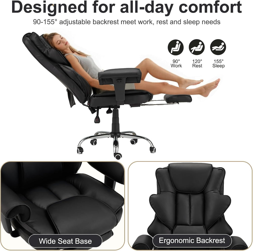 Ergonomic Office Chair with Heated Massage Function, Executive Computer Desk Chair, Adjustable Massage Seating (Black)