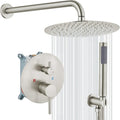 gotonovo Shower System 10 Inch Round Rainfall Showerhead Wall Mounted High Pressure Shower Faucet Set Fixture Combo with Rough in Valve and Cylindrical Handheld Spray, Brushed Nickel