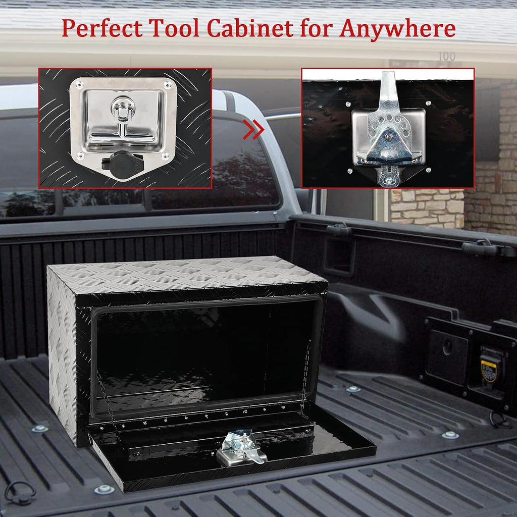 24'' Inch Aluminum Underbody Truck Box with T-Handle Latch,14 x 12 x 24 Inch Underbed Toolbox With Durable Lock Silver For Storage And Organization
