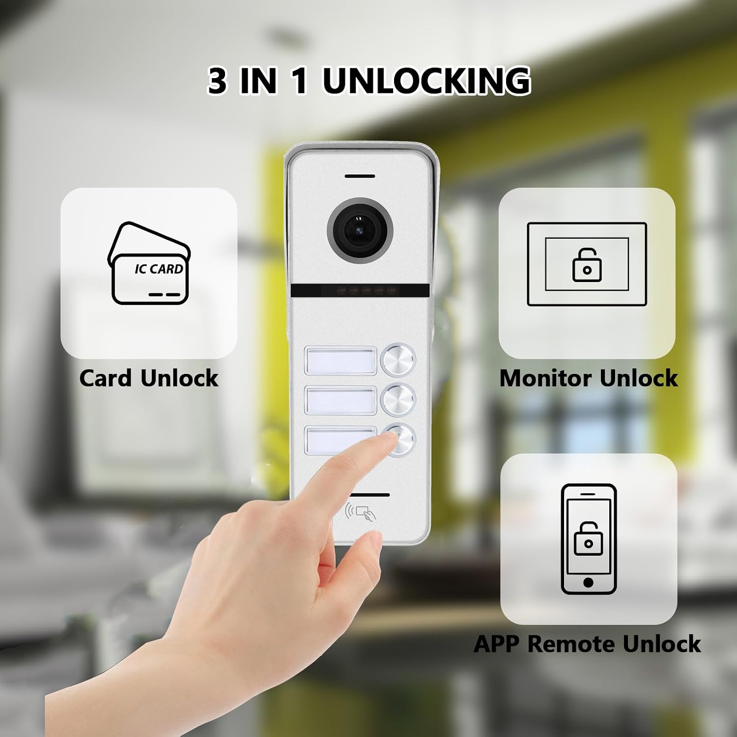 Wired Video Doorbell Intercom System 3 Unit 7 Inch Monitor Door Phone Kit 1080P Camera Night Vision,Support Remote Unlock Door Release,Snapshot for Home Vally Apartment (1 doorbell(w)+3 minitor(b))