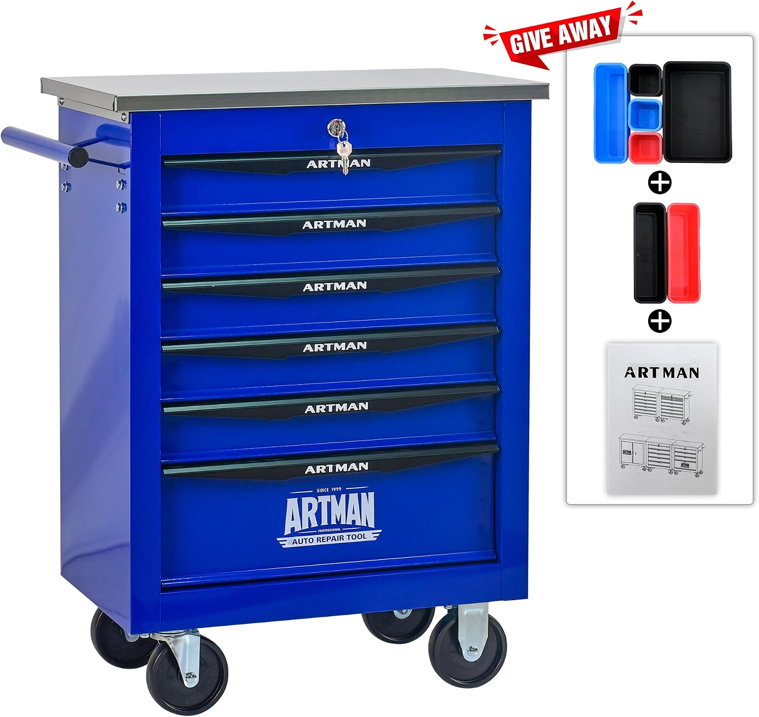 Campfun Tool Cart on Wheels 6 Drawers Rolling Tool Chest Workbench, Metal Tool Cabinet with Extra 7 Tool Storage Boxes, Tool Chest Combo Portable Mechanic Tool Cart for Garage Workshop Warehouse