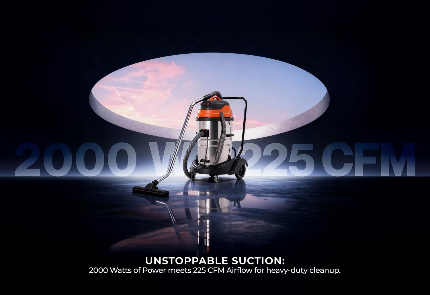 Industrial Wet/Dry Vacuum Cleaner | 2 Motors | 2000 Watt Power | 225 CFM | 21-Gallon Capacity JM773